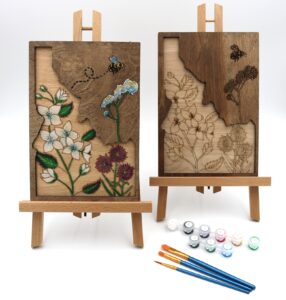 paint by numbers style kit showing Idaho state flower syringa 3D layered wood art by cinko designs owner amara cinko nelson