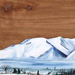 3D LAyered Wood Art Class in Emmett Idaho at Maggies on Main Street, Emmett Paint the Butte by Cinko Designs Four seasons winter snow ice icy blue and white acrylic paint