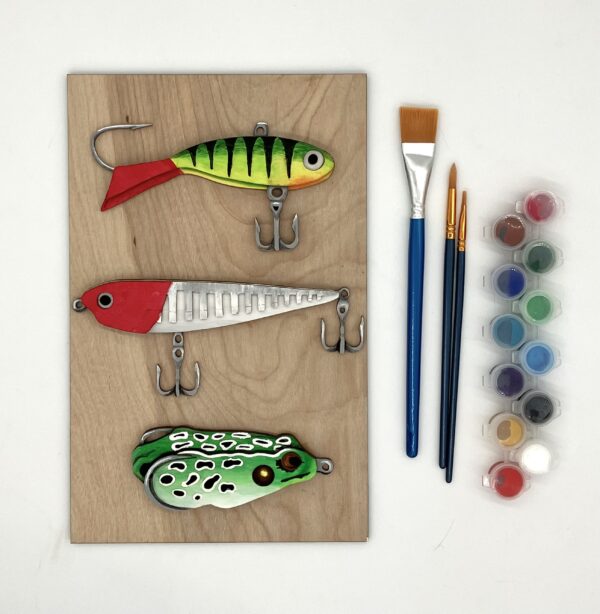 3D fishing lures layered wood paint class for kids in emmett idaho at Maggies on Main Street in Emmett