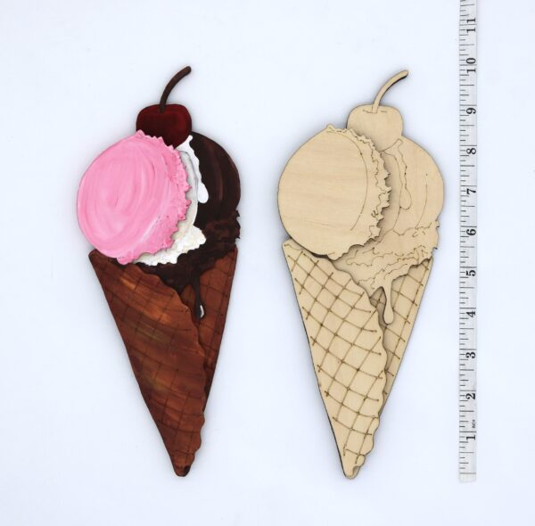 ice cream, sundae, ice cream shop, layered wood ice cream art