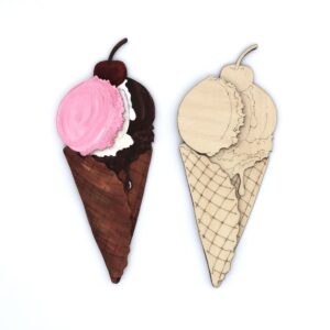 ice cream, sundae, ice cream shop, layered wood ice cream art