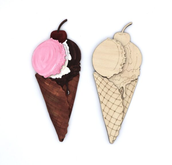 ice cream, sundae, ice cream shop, layered wood ice cream art