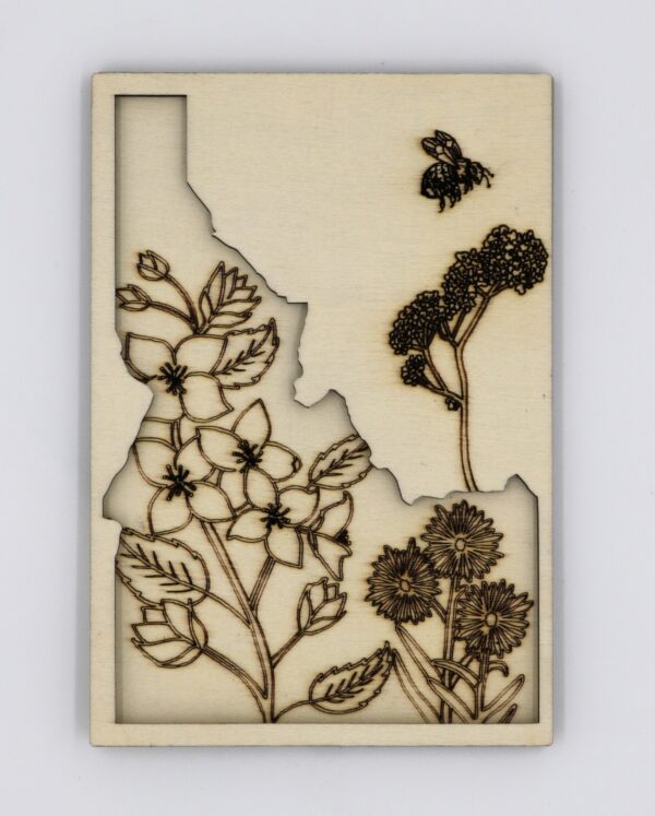Idaho layered wood magnet magnetic diy project craft with wildflowers syringa state flower
