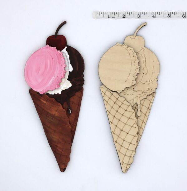 ice cream, sundae, ice cream shop, layered wood ice cream art